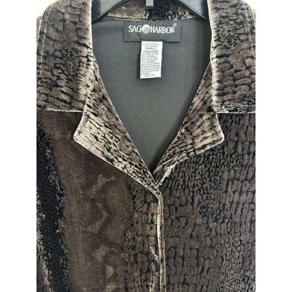 Vtg 90s Velvet Snake Skin Print Brown Button Up Top Size Small Grunge Mob Wife - Picture 4 of 9